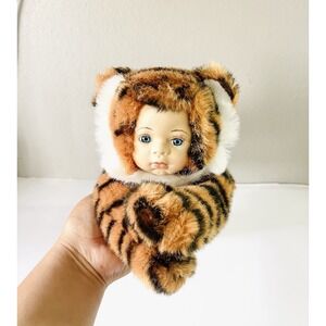 Vintage Babyface Tiger Plush Baby in Tiger Suit Blue Eyes stuffed Animal